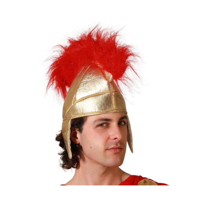 Casco Romano Textil con Pluma Roja para Disfraz Histórico Carnaval Fiesta