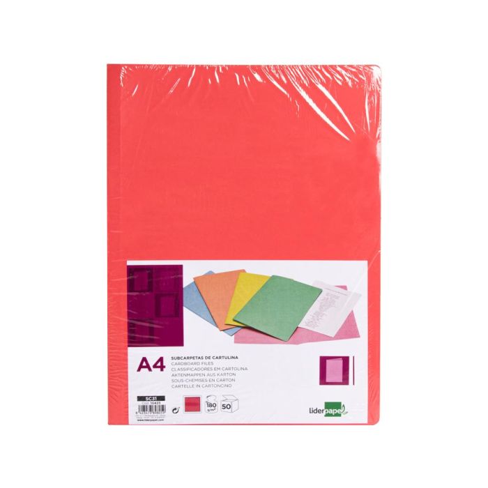 Subcarpeta Liderpapel A4 Rojo Pastel 180 gr-M2 50 unidades 1