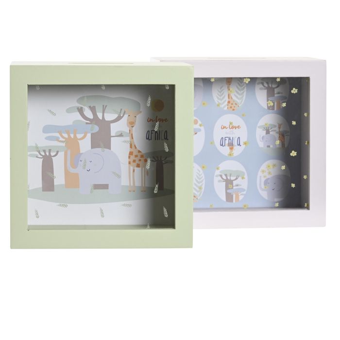 DKD Home Decor Hucha Baobab Kids Blanco Azul 7 x 18 x 18 cm (6 Unidades) 1