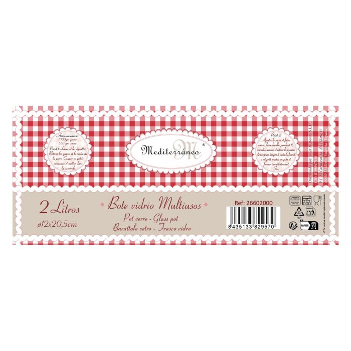 Mediterraneo Bote de Vidrio con Tapa 2L (1/2 Galón) Ø12x20.5 cm (6 Unidades) 2