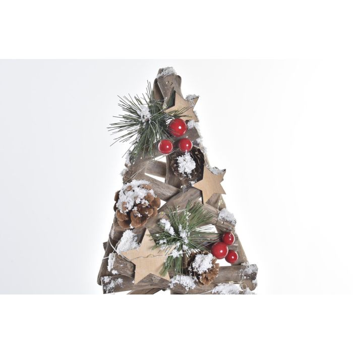 DKD Home Decor Árbol de Navidad Marrón Verde Rojo Nevado Madera LED 70 cm 2