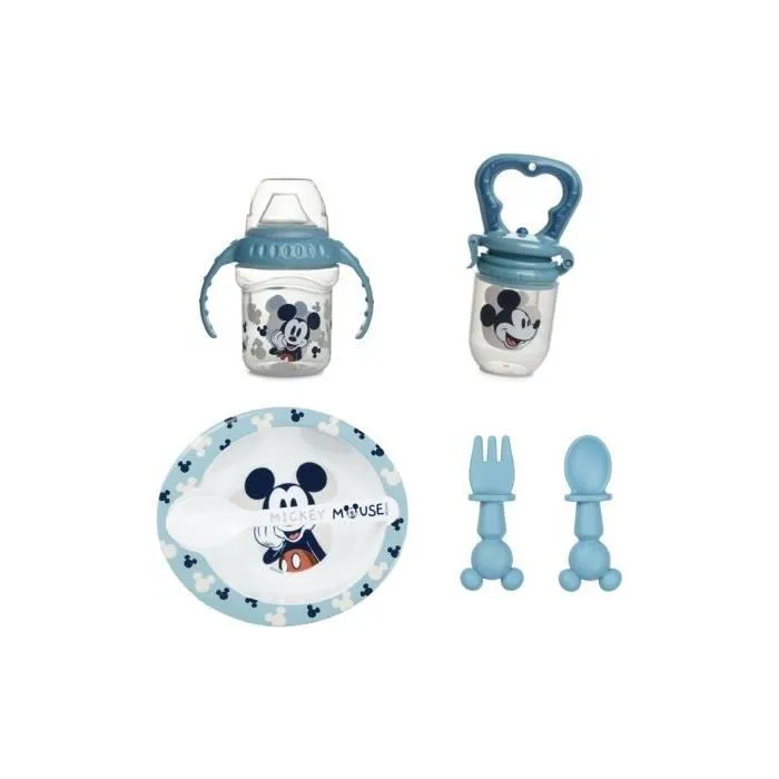 Thermobaby THE3023190132785 Pack Comida Mickey 1ª Edad: Mordisqueador, Bol, Vaso con Asa y 2 Cucharas