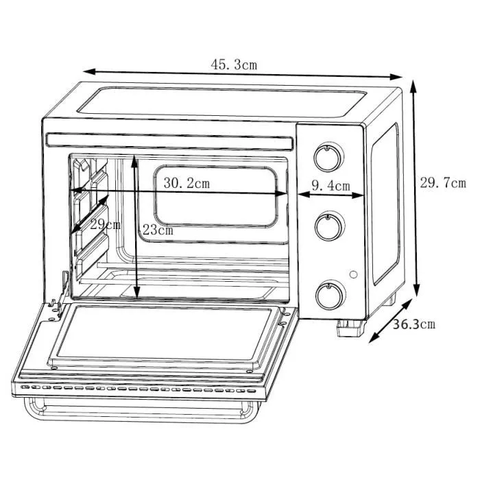 Continental Edison CEMF22B - Mini Horno Eléctrico 22L Negro 1300W Asador Circulación Natural 3