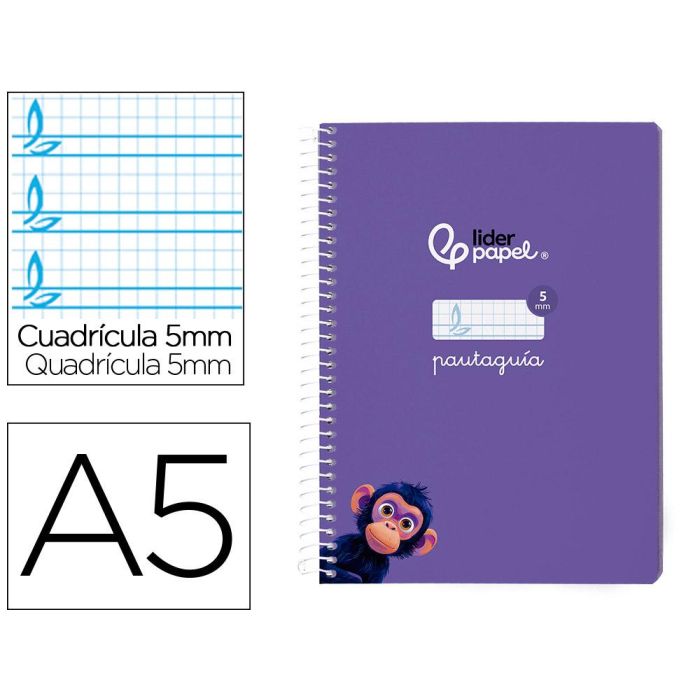 Cuaderno Espiral Liderpapel Din A5 Pautaguia Tapa Blanda 40H 75 gr Cuadro Pautado 5 mm Color Lila 5 unidades