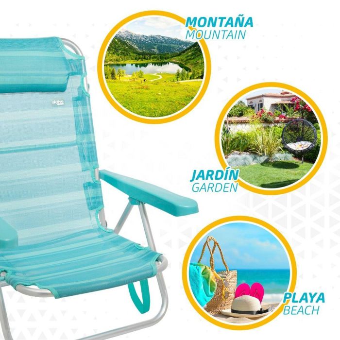 Silla de Playa Aktive Plegable Turquesa 48 x 84 x 46 cm (2 Unidades) 2