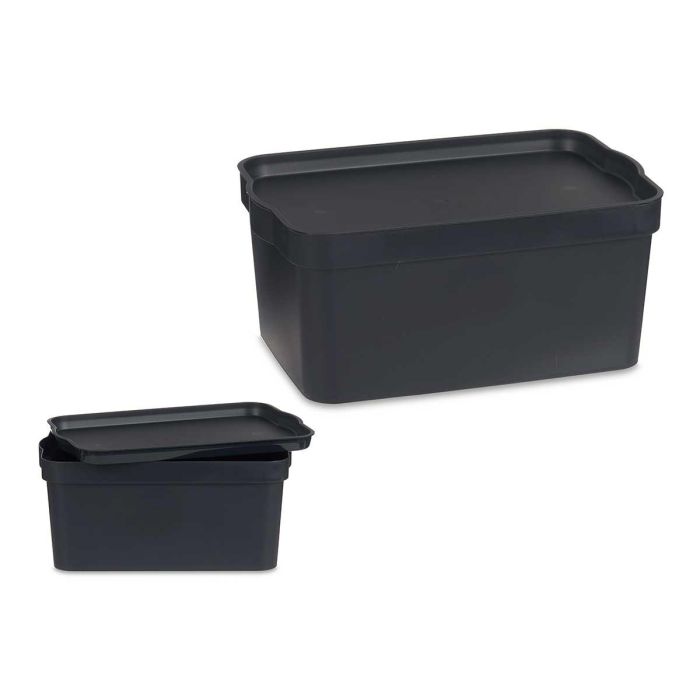 Caja Plastico Con Tapa 7,5L Antracita Kipit 21X14CM (12 Unidades) Caja Plastico Con Tapa 7,5L Antracita Kipit 21X14CM (12 Unidades)