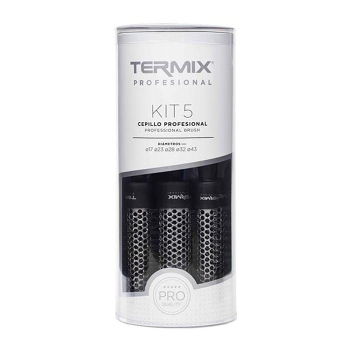 Termix Pack 5 Cepillos Profesionales para Peluquería con Perforado de Aluminio y Cerdas de Nylon - Tamaños 17, 23, 28, 32, 43 mm