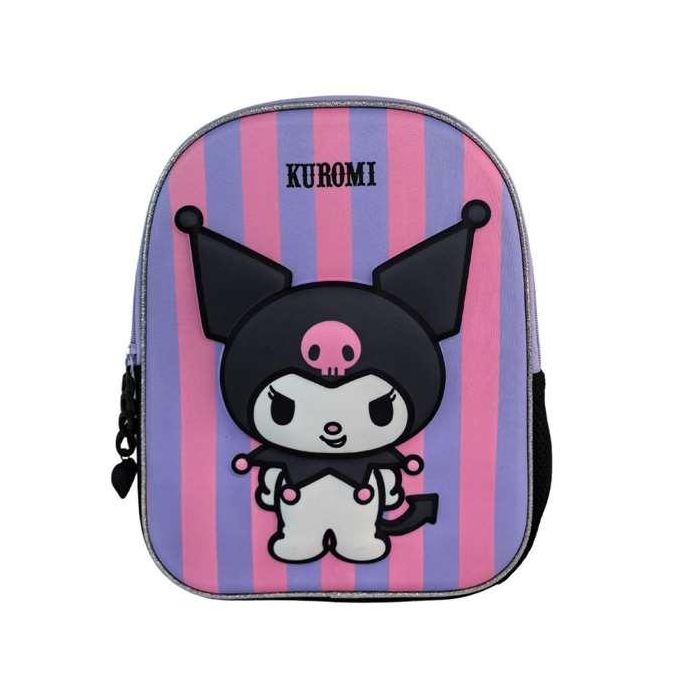 Kuromi mochila preescolar 3d. bolsillo lateral. interior totalmente forrado y personalizado10 x 21 x 8 cm.