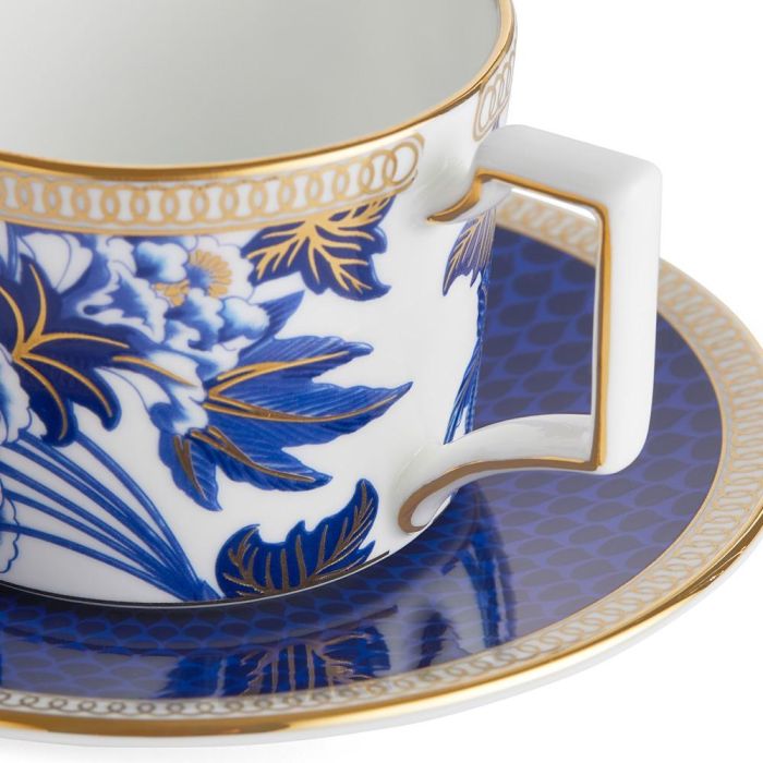 Wedgwood Taza de Café con Plato 70 ml Hibiscus (2 Unidades) con Franjas de Oro de 22 Quilates Apta para Lavavajillas 1