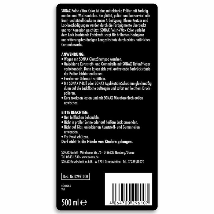 Sonax SX02961000 Abrillantador + Cera Negra 500 mL para Pintura Negra, limpia, restaura brillo intenso y camufla arañazos. 2 Sonax SX02961000 Abrillantador + Cera Negra 500 mL para Pintura Negra, limpia, restaura brillo intenso y camufla arañazos. 2