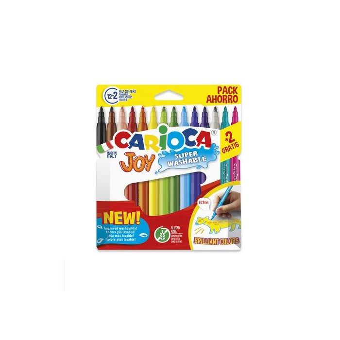 Carioca Rotuladores Joy Super Lavables, Estuche 12+2 Ud Gratis