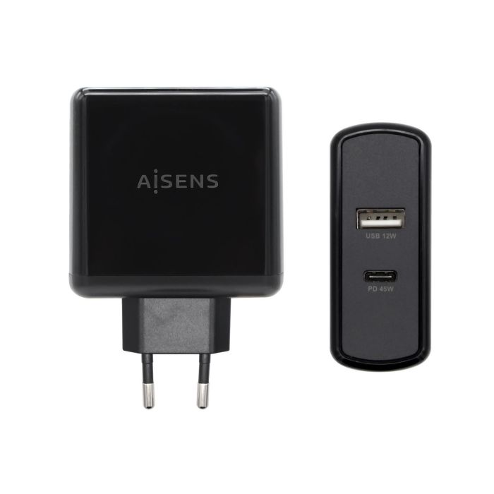 Aisens Cargador 57 W, 1Xusb-C Pd3.0 45 W, 1Xusb-A 5 V-2.4A 12 W, Negro Aisens Cargador 57 W, 1Xusb-C Pd3.0 45 W, 1Xusb-A 5 V-2.4A 12 W, Negro