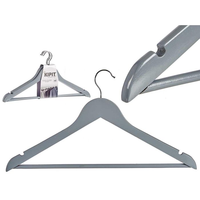 Set 3 Perchas de Madera Gris Kipit - 44 x 23.5 x 3.5 cm (24 Unidades) Set 3 Perchas de Madera Gris Kipit - 44 x 23.5 x 3.5 cm (24 Unidades)