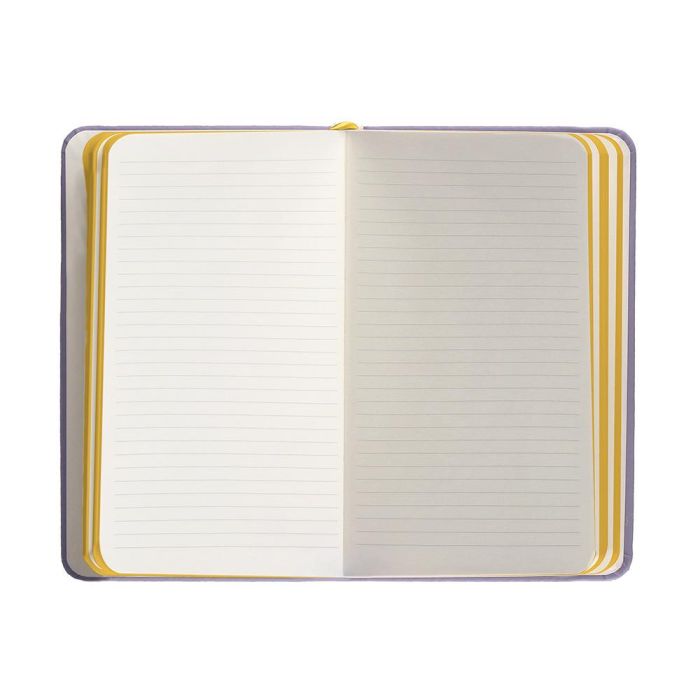 Cuaderno Con Gomilla Antartik Notes Tapa Dura A6 Hojas Rayas Morado Y Amarillo 100 Hojas 80 gr Fsc 7