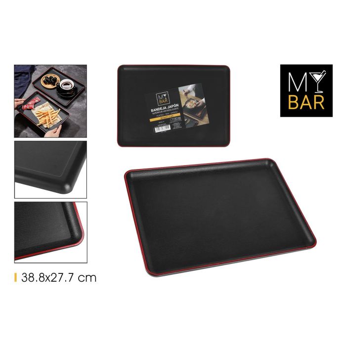My Bar Bandeja Plástico Rectangular Estilo Japonés, Largo 38,7 cm, Ancho 27,7 cm, Alto 2 cm (12 Unidades) My Bar Bandeja Plástico Rectangular Estilo Japonés, Largo 38,7 cm, Ancho 27,7 cm, Alto 2 cm (12 Unidades)