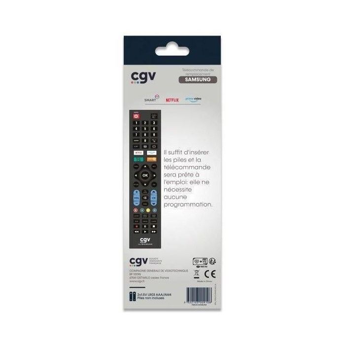 Mando a distancia de repuesto - CGV - FIDELIO Samsung - Para televisores Samsung - Sin programación - Listo para usar 1 Mando a distancia de repuesto - CGV - FIDELIO Samsung - Para televisores Samsung - Sin programación - Listo para usar 1