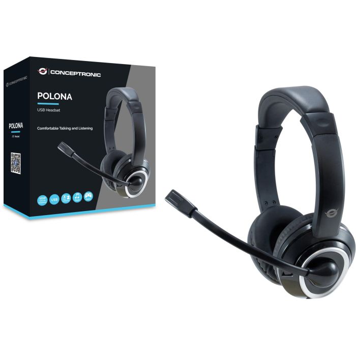 Conceptronic Auriculares USB con Micrófono Flexible y Control de Volumen, Negro-Blanco 2 Conceptronic Auriculares USB con Micrófono Flexible y Control de Volumen, Negro-Blanco 2