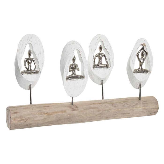 DKD Home Decor Figura Decorativa Indio Yoga de Madera Mango y Aluminio Blanco y Marrón 56x31x8 cm Pack 2 Unidades