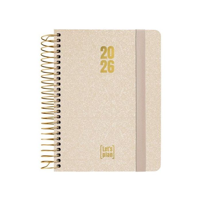 Agenda Anual (2026) Grafoplas Metallic Espiral Tapa Extradura Con Goma A6 170X145 D/P Arena