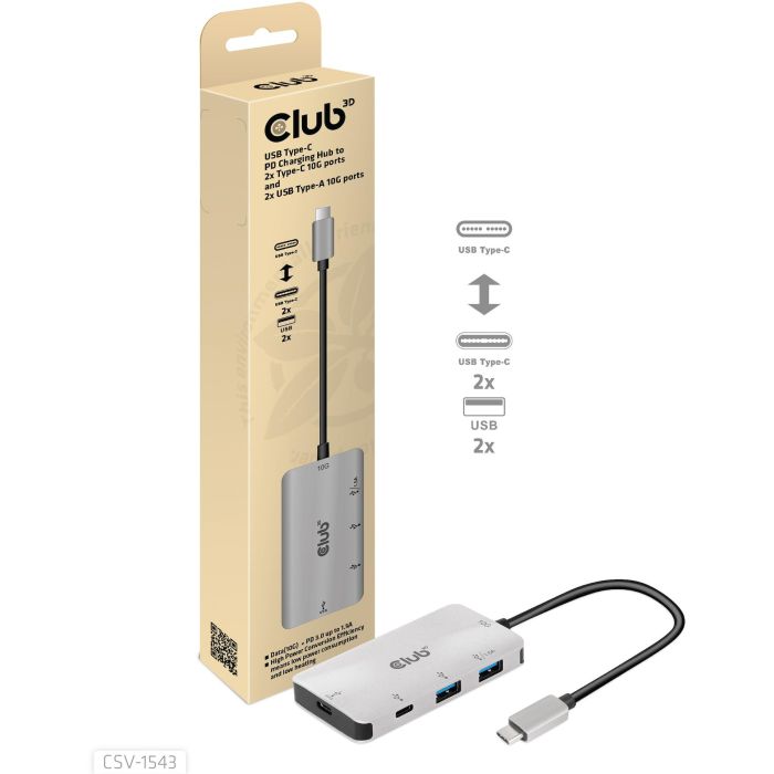 Club3D Adaptador USB 3.1 Tipo C a 2x USB-C + 2x USB-A Hub de Carga 0 Club3D Adaptador USB 3.1 Tipo C a 2x USB-C + 2x USB-A Hub de Carga 0