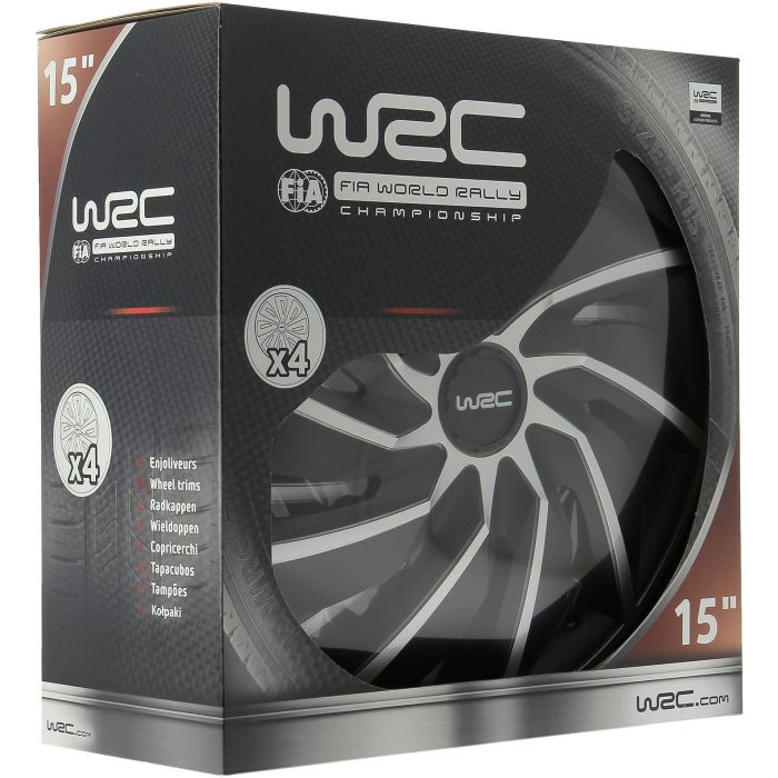 WRC Enjo Bi-colo 15 TURBO Tapacubos de Rueda Bicolores Juego de 4, Negro Mate y Gris Plateado, en ABS de 15 pulgadas, Diseño Deportivo 4 WRC Enjo Bi-colo 15 TURBO Tapacubos de Rueda Bicolores Juego de 4, Negro Mate y Gris Plateado, en ABS de 15 pulgadas, Diseño Deportivo 4