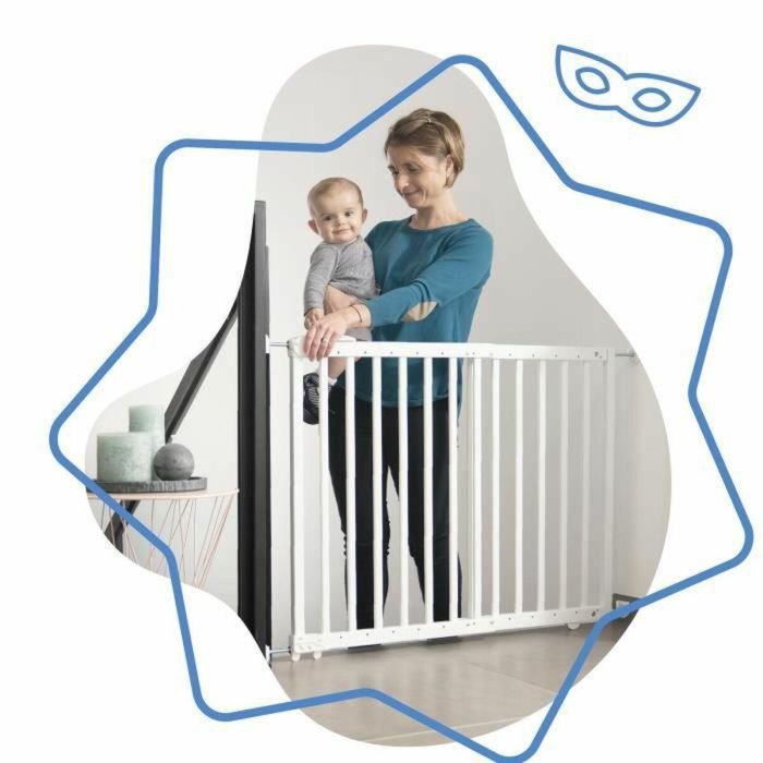 Badabulle Deco Pop Barrera de seguridad blanca extensible, fijación a presión y tornillos, apertura bidireccional (63.5 - 106 cm) 1 Badabulle Deco Pop Barrera de seguridad blanca extensible, fijación a presión y tornillos, apertura bidireccional (63.5 - 106 cm) 1