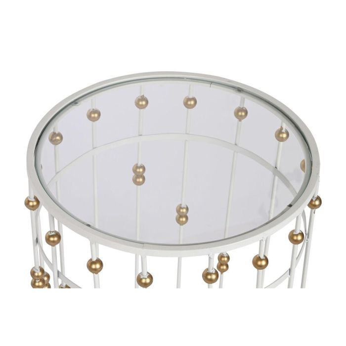 Mesita Auxiliar Glam DKD Home Decor Blanco Dorado 42 x 55 x 42 cm Set de 2 1