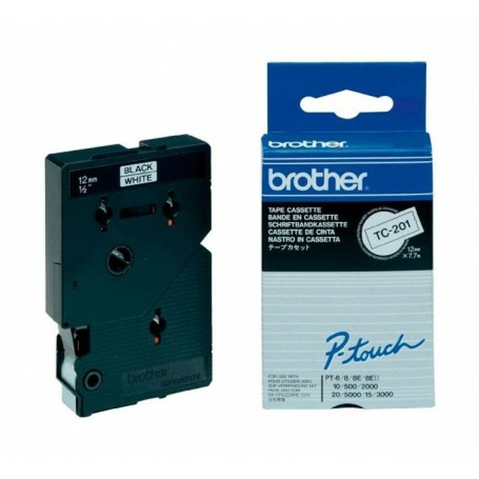 Cinta Laminada para Rotuladoras Brother TC-201 Blanco/Negro 12 mm 12 mm x 7,7 m 1