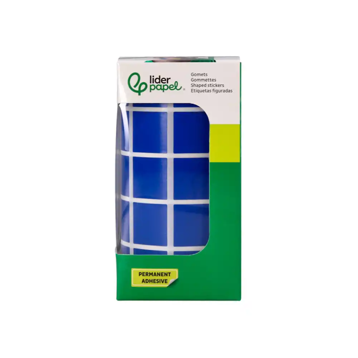 Liderpapel Gomets Autoadhesivo Cuadrado 20x20 mm Azul Rollo 2000 Unidades Caja Carton 2