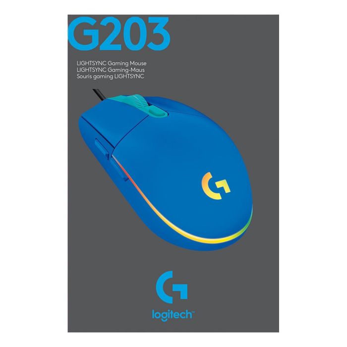 Logitech G203 Lightsync Gaming - Ratón óptico cableado USB, 8000 DPI, 6 botones, RGB, azul