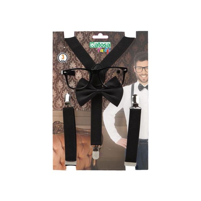 Set de Accesorios Adulto: Tirantes y Gafas Negro Estilo Retro para Disfraz de Nerd, Estudiante, Películas o Teatro 2