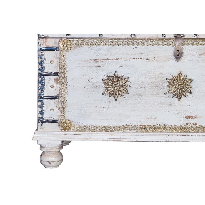 Giner y Colomer Baúl Madera de Mango Blanco Envejecido 57x100x40 cm 4
