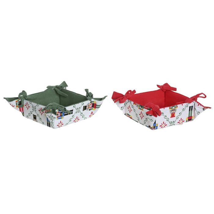 DKD Home Decor Cesta Navidad Moderna Rojo Verde Algodon Cascanueces 30 x 8 x 30 cm (2 Unidades)