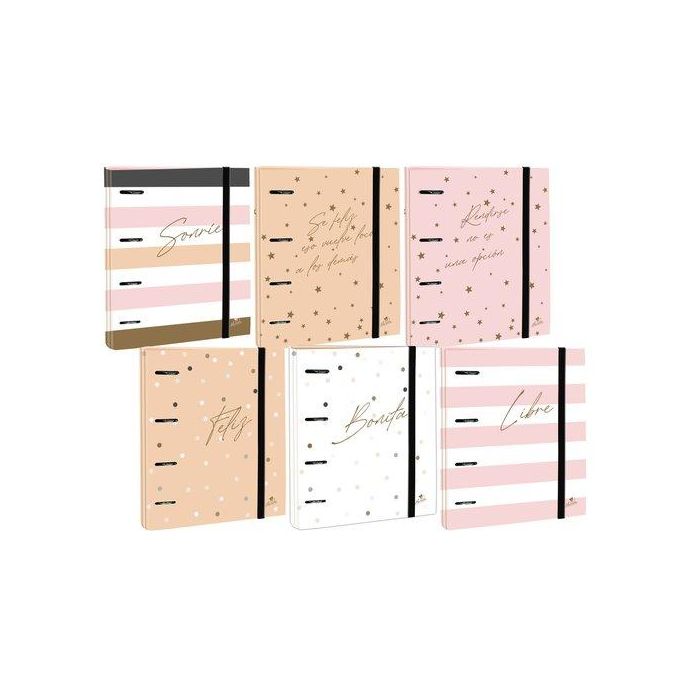 Mariola Carpeblock Anillas Mixtas 4 X 40 mm, Folio C-Goma, Cartón Forrado Plastificado, 6 Frases, Diseños Surtidos