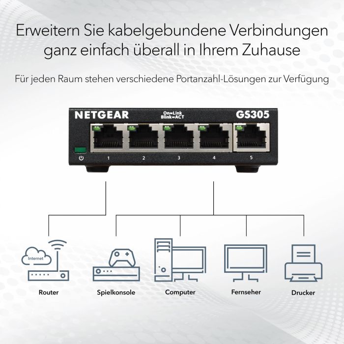 Netgear GS305v3 Switch Ethernet Gigabit No Gestionable 5 Puertos RJ-45 (10/100/1000 Mbps) 10 Gbps Metálico EU 3