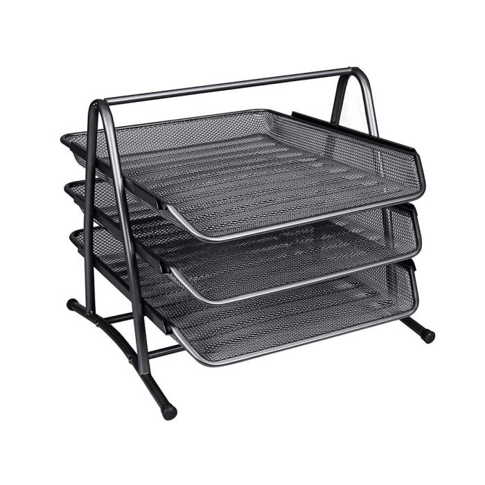 Bandeja Sobremesa Metalica Q-Connect Kf00823 Rejilla Negra 3 Bandejas Movibles 350x278x275 mm