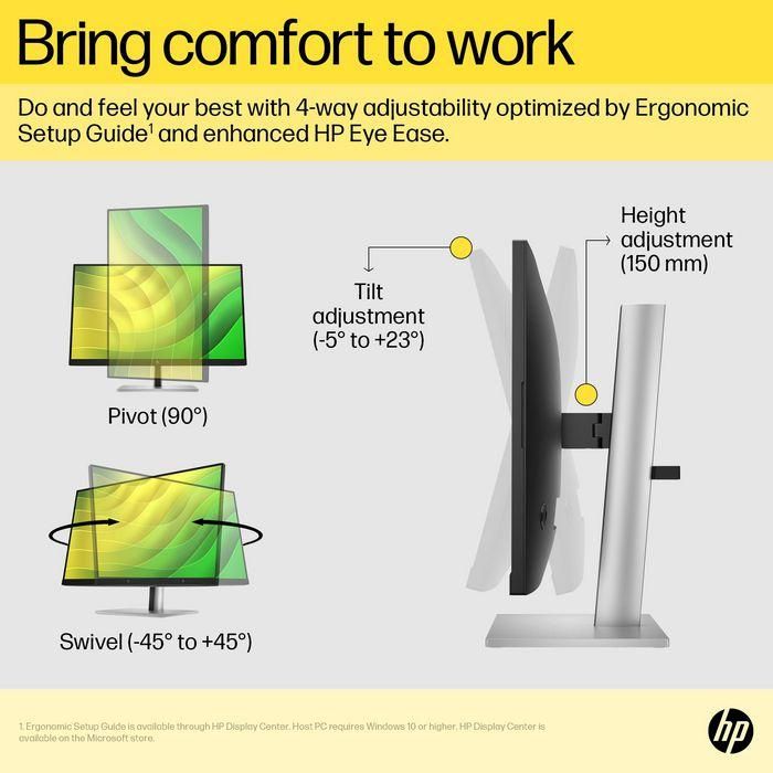 HP Monitor E24q G5 QHD Redefining Focus, Pantalla ergonómica y flexible para oficina y hogar 19