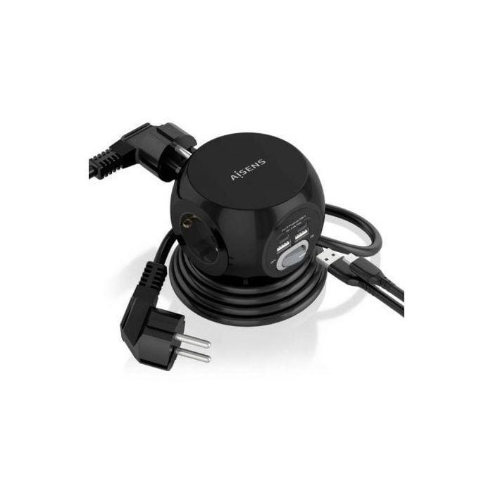 Regleta con Interruptor Aisens ASPS-2A2C05-BK/ 3 Tomas de Corriente/ 2 USB Tipo-C/ 2 USB/ Cable 1.4m/ Negro 1 Regleta con Interruptor Aisens ASPS-2A2C05-BK/ 3 Tomas de Corriente/ 2 USB Tipo-C/ 2 USB/ Cable 1.4m/ Negro 1