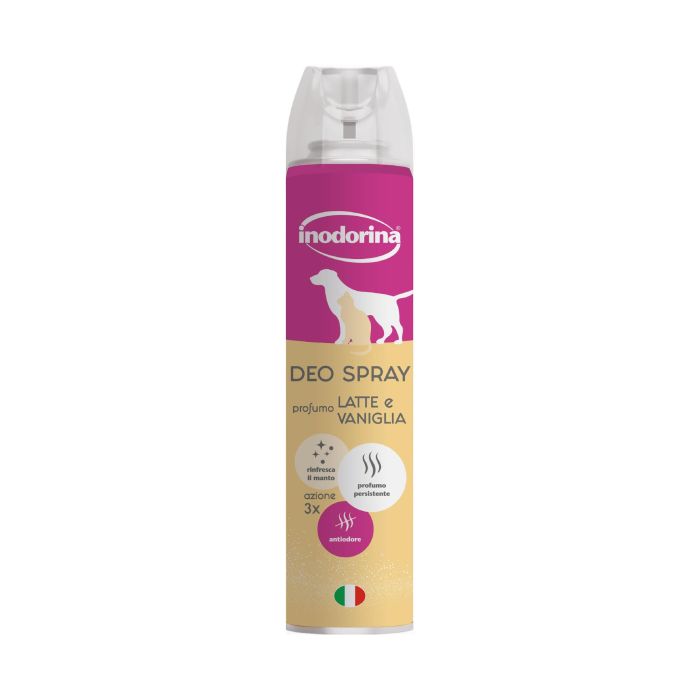 Inodorina Deo Spray para Perros Leche y Vainilla 300 ml, Desodorante Refrescante e Higienizante para el Pelaje