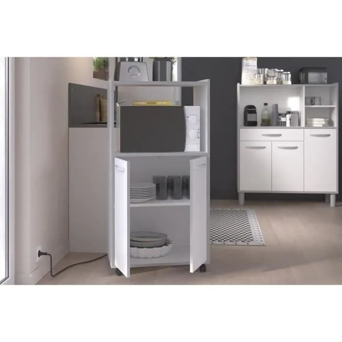 Oslo Carro de cocina L 60cm Blanco, 2 puertas, Melamina Mate, Patas Alu, 60x43x118 cm, Hecho en Francia 4