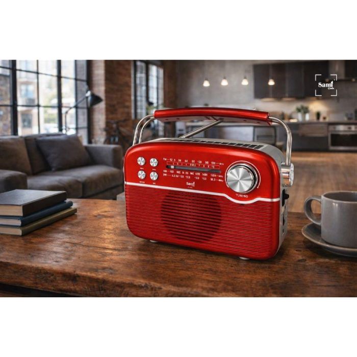 SAMI Radio Vintage 3 bandas - Funciona con AC, Pilas, Solar y Batería