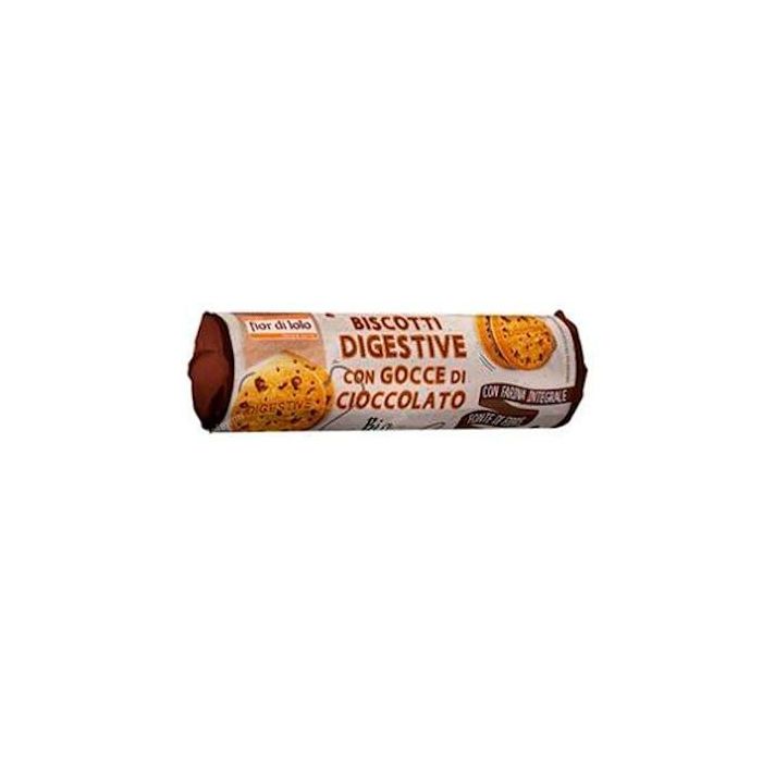 FIOR DI LOTO Galletas Digestive Bio con Chips de Chocolate y Harina Integral de Trigo, Tubo 250g Ecológicas