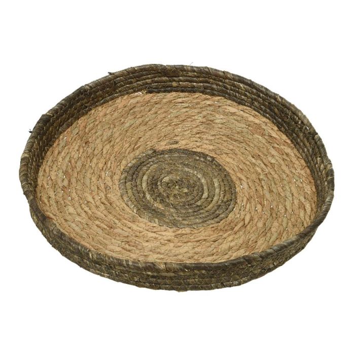 Null Set 2 maceteros de esparto redondos con asas, madera de paulonia, Ø35x4cm y Ø50x4cm