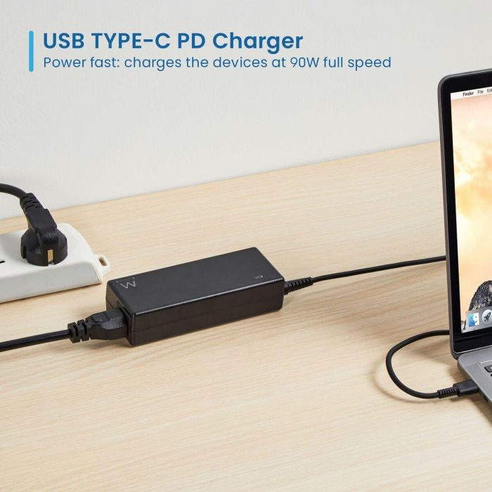 Ewent EW3982 Cargador USB-C Power Delivery 90W para Portátil hasta 15.6", Smartphone y Tablet - Cable 3.2m Negro 8