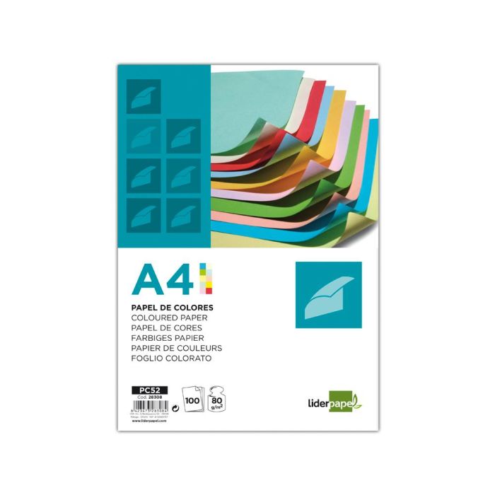 Papel Color Liderpapel A4 80 gr 10 Colores Surtidos Paquete De 100 Hojas 1