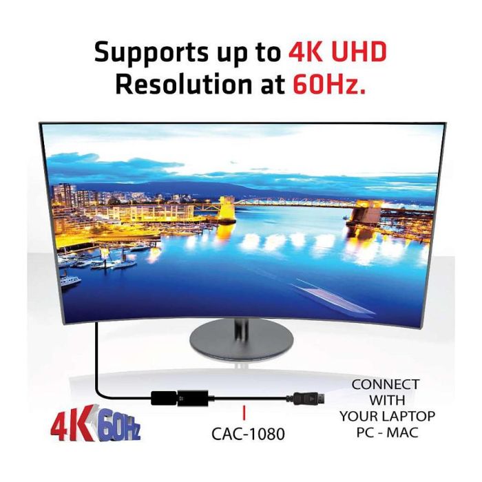 Club 3D Adaptador DisplayPort 1.4 a HDMI 2.0b HDR Activo 4K60Hz Negro 3