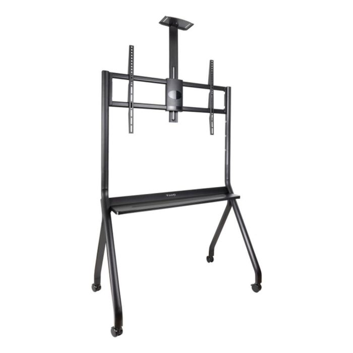 TooQ FS20208M-B Soporte de Suelo Móvil con Ruedas para TV 55-100", hasta 120kg. Altura Ajustable, Bandejas, Gestión de Cables, Acero Negro.