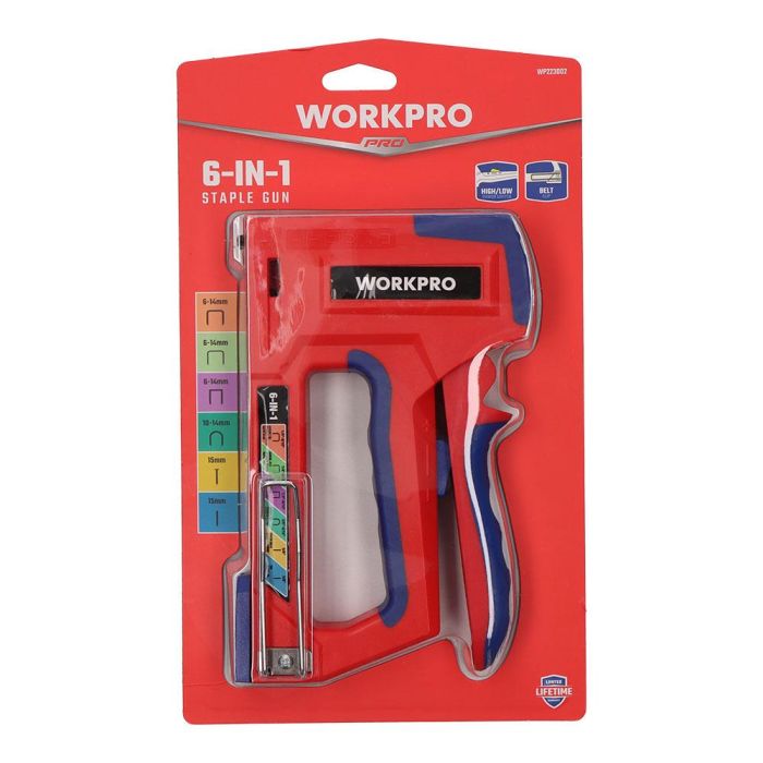 Workpro Grapadora 6 en 1 Multifunción, Compatible con Grapas T21, T50, T25, T20, 18ga y Pin, Dos Potencias de Grapado, Diseño Ergonómico, Azul y Rojo 2 Workpro Grapadora 6 en 1 Multifunción, Compatible con Grapas T21, T50, T25, T20, 18ga y Pin, Dos Potencias de Grapado, Diseño Ergonómico, Azul y Rojo 2