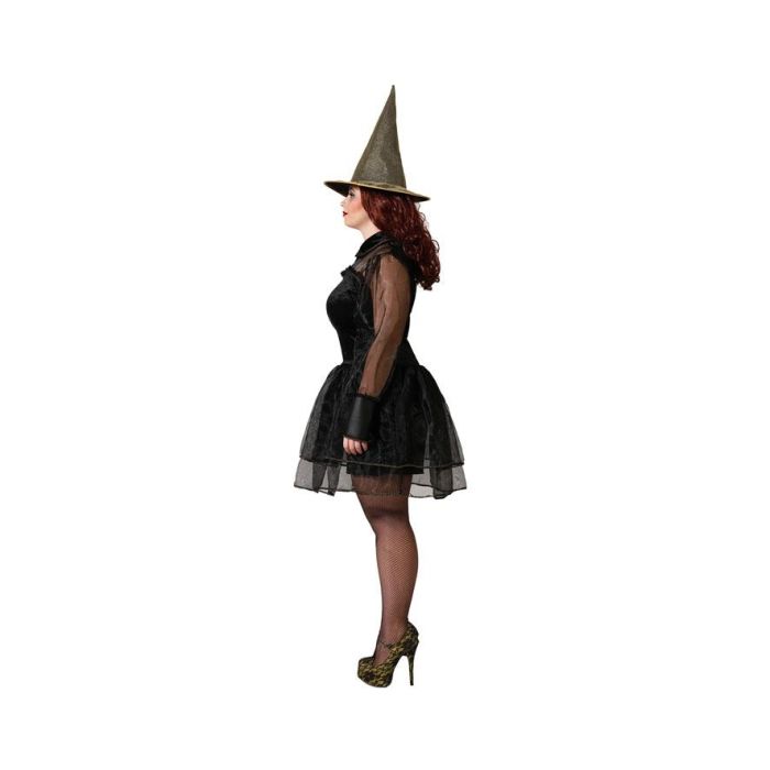 Disfraz de Bruja Negra para Mujer Adulta, Vestido Corto con Mangas Vaporosas y Sombrero Clásico, Talla XXL, Halloween, Poliéster 1