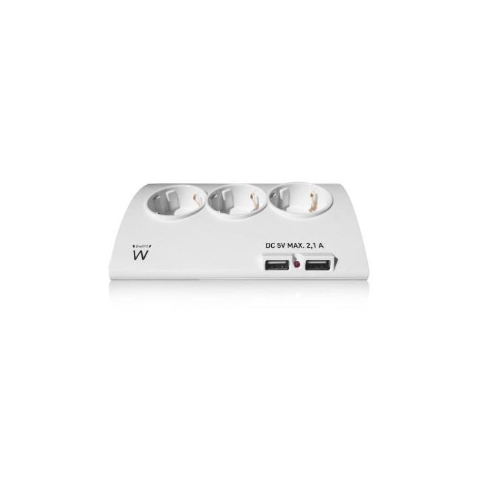 Ewent EW3935 Base Múltiple Regleta 5 Tomas AC, 2 USB, 1.5m Cable, Interruptor, Protección Infantil y Sobretensión, 3680W, Blanca 2